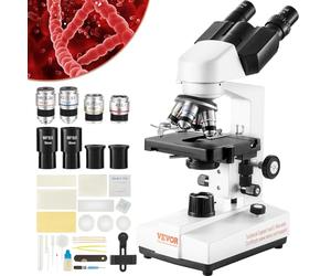 VEVOR Microscope Binoculaire Composé 40X-2500X 6 Réglages Microscope Biologique Mise au Point Grossière et Fine de Précision avec Platine 2 Étages pour Éducation Recherche Biologique Laboratoire École