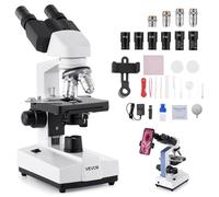 VEVOR Microscope Binoculaire Professionnel, Kit de Microscope Composé avec Grossissement 40-5000X, Double Platine et Deux Jeux d'Oculaires, Éclairage LED et Support de Téléphone Inclus, pour Labo