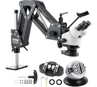 VEVOR Microscope Multidirectionnel Grossissement 7X-45X, Microscope à Bijoux avec Support à Ressort, Anneau Lumineux LED et Étau à Bille 360°, pour Incrustation, Horlogerie Bijouterie Joaillerie