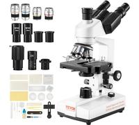VEVOR Microscope Trinoculaire Composé 40X-5000X Microscope Biologique Mise au Point Grossière et Fine de Précision avec Platine 2 Étages Interface pour Ordinateur ou Écran Externe Éducation Recherche