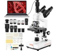 VEVOR Microscope Trinoculaire Composé 40X-5000X Microscope Biologique Mise au Point Grossière et Fine de Précision avec Platine 2 Étages Interface pour Ordinateur ou Écran Externe Éducation Recherche