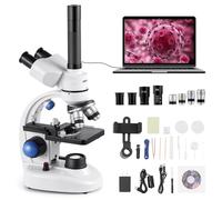 VEVOR Microscope Trinoculaire Professionnel, Kit de Microscope Composé avec Grossissement 40-5000X, Corps en Alliage d'Aluminium, Éclairage LED et Support de Téléphone Inclus, Laboratoire, École