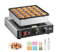 VEVOR Mini Crêpière Électrique, Appareil à Pancakes Capacité 25PCS de 43 mm de Diamètre, Machine à Poffertjes Dorayaki Grille Antiadhésive en Inox, Contrôle de la Température et du Temps, Cuisine