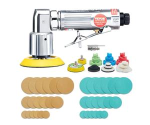 VEVOR Mini Ponceuse Pneumatique 1/2/3 po 25/50/76 mm Ponceuse Orbitale Aléatoire Vitesse 15000 tr/min Kit Ponceuse Voiture Carrosserie 58 PCS avec Éponges Ondulées Papiers de Verre Tampons de Laine