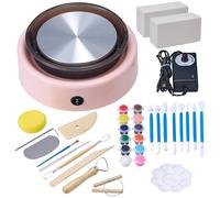 VEVOR Mini Tour de Potier avec Plateau Tournant de 158 mm, Roue de Poterie Électrique à Rotation Avant et Arrière, Vitesse Réglable, avec Outils de Façonnage, pour Cours, Bricolage Domicile, Rose