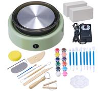 VEVOR Mini Tour de Potier avec Plateau Tournant de 158 mm, Roue de Poterie Électrique à Rotation Avant et Arrière, Vitesse Réglable, avec Outils de Façonnage, pour Cours, Bricolage Domicile, Vert