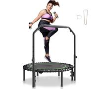 VEVOR Mini trampoline pliable, 1027 mm, fitness rebounder, charge max. 150 kg, stable et silencieux avec poignée en mousse réglable en hauteur à 4 niveaux, pour entraînement intérieur/jardin adultes