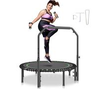 VEVOR Mini trampoline pliable, 1290 mm, fitness rebounder, charge max. 205 kg, stable et silencieux avec poignée en mousse réglable en hauteur à 4 niveaux, pour entraînement intérieur/jardin adultes