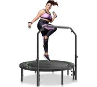 VEVOR Mini trampoline pliable, 1315 mm, fitness rebounder, charge max. 205 kg, stable et silencieux avec poignée en mousse réglable en hauteur à 4 niveaux, pour entraînement intérieur/jardin adultes