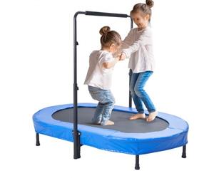 VEVOR Mini trampoline pliable pour enfant, 1435 x 970 mm, fitness rebounder pour tout-petits avec poignée, cadeau d'anniversaire pour enfants de 3 ans et plus, garçons et filles pour s'amuser, bleu
