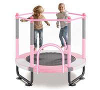VEVOR Mini trampoline pour enfant, 1545 mm, fitness rebounder récréatif pour tout-petits avec filet de sécurité et panier de basket, cadeaux d'anniversaire, jouets de Noël pour enfants de 3+ ans, rose