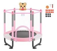 VEVOR Mini trampoline pour enfant, 1545 mm, fitness rebounder récréatif pour tout-petits avec filet de sécurité et panier de basket, cadeaux d'anniversaire, jouets de Noël pour enfants de 3+ ans, rose