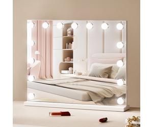 VEVOR Miroir de Maquillage Hollywood avec 15 Ampoules LED Intensité Variable, 3 Modes Éclairage de Couleur, Miroir Grossissant 5X Amovible, Port USB, Contrôle Tactile Intelligent, Support, 580x458 mm