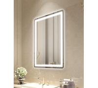 VEVOR Miroir de salle de bain LED Vanity Mirror (60 x 80 cm), miroir antibuée, miroir de salle de bain à intensité variable en continu avec 3 températures de couleur, montage mural