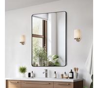 VEVOR Miroir Mural 76,2x101,6x2,5 cm, Miroir de Maquillage avec Contours en Alliage d'Aluminium et Film Antidéflagrant, Résistant aux Rayures avec Support en Forme de Z, Salle de Bain Chambre Salon