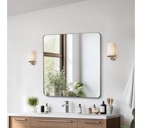VEVOR Miroir Mural 91,5x91,5x2,5 cm, Miroir de Maquillage avec Contours en Alliage d'Aluminium et Film Antidéflagrant, Résistant aux Rayures avec Support en Forme de Z, Salle de Bain Chambre Salon