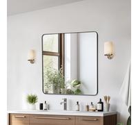 VEVOR Miroir Mural Carré 91,5x91,5x2,5 cm, Miroir de Maquillage avec Contours en Alliage d'Aluminium Noir et Film Antidéflagrant, Résistant aux Rayures avec Support en Forme de Z, Salle de Bain