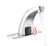 VEVOR Mitigeur Automatique sans Contact, Robinet à Capteur de Lavabo, Mélangeur d’Eau Chaude et Froide Réglable Mains Libres, pour Tuyau de 9,5 mm, pour Bar Cuisine Salle de Bain, Chromé Argenté