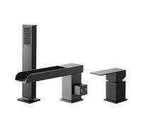 VEVOR Mitigeur de Baignoire Romaine, Robinet de Baignoire à 3 Trous, Cascade, avec Pommeau de Douche et Une Poignée, en Acier Inoxydable, pour Lavage des Animaux, Salle de Bains, Maison, Noir Mat