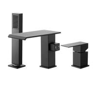VEVOR Mitigeur de Baignoire Romaine, Robinet de Bain à 3 Trous, Cascade, avec Pommeau de Douche et Une Poignée, Montage sur Pont, Options de Double Débit d'Eau, pour Salle de Bains, Noir Mat