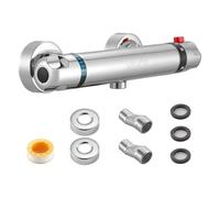 VEVOR Mitigeur Thermostatique à Verrouillage Sécurisé 38°C, Robinet Thermostatique de Douche à Eau Chaude et Froide, Anti-brûlure, Vannes de Contrôle de Température pour Salle de Bain, Argent