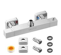 VEVOR Mitigeur Thermostatique de Douche à Verrouillage Sécurisé 38°C, Robinet de Douche Thermostatique à Eau Chaude et Froide, 2 Trous, Chrome Argenté, Vannes de Contrôle de Température, Salle de Bain