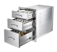 VEVOR Module Cuisine Extérieure 52x57x37 cm 3 Tiroirs de Cuisine d'Été INOX | Pour Îlot Barbecue Bar de Terrasse, Ouverture Complète, Meuble de Rangement Encastrable pour Ustensiles, Avec Poignées