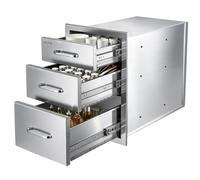 VEVOR Module Cuisine Extérieure 52x57x37 cm 3 Tiroirs de Cuisine d'Été Inox, pour Îlot Barbecue Bar de Terrasse, Ouverture Complète, Meuble de Rangement Encastrable pour Ustensiles, avec Poignées