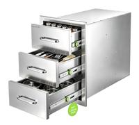 VEVOR Module Cuisine Extérieure 57x50,5x35 cm, Bloc 3 Tiroirs Inox Cuisine, pour Îlot Barbecue Bar de Terrasse, Structure Monobloc, Meuble de Rangement Encastrable pour Ustensiles, avec Poignées