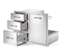 VEVOR Module Cuisine Extérieure Combiné 57x52x76 cm, Encastrable, En Inox, pour Îlot Barbecue, Combo Triple Tiroir de Cusine d'Été et Module Coulissant pour Bouteille de Gaz/Poubelle, Sans Poubelle