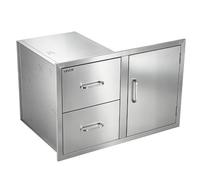 VEVOR Module Cuisine Extérieure Combiné 82,5x55x52 cm, Encastrable, En Inox, pour Îlot Barbecue Bar de Terrasse, Combo 2 Tiroirs de Cusine d'Été et Porte d'Accès pour Bouteille de Gaz, Avec Poignées