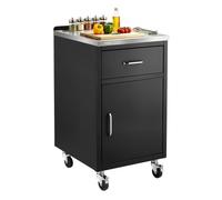 VEVOR Module Cuisine Extérieure Mobile, 51x94x58,5 cm, Plan de Travail Inox, Desserte Barbecue pour Préparation Îlot BBQ Bar de Terrasse, 1 Tiroir et Placard, Meuble Cuisine d'Été sur Roulettes, Noir