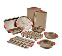 VEVOR Moule à pâtisserie, lot de 10, moule à charnière antiadhésif en acier au carbone, plaque et plateau de cuisson empilable avec poignée en silicone, pour cuisson de biscuits, gâteaux, muffins, or