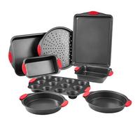 VEVOR Moule à pâtisserie, lot de 8, moule à charnière antiadhésif en acier au carbone, plaque et plateau de cuisson empilable avec poignée en silicone, pour cuisson de biscuits, gâteaux, muffins, noir