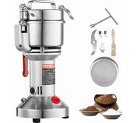 VEVOR moulin à céréales électrique haute vitesse moulin à épices 1500 W 300 g, broyeur en acier inoxydable, pour grains secs épices céréales café maïs poivre argent 180 x 160 x 355 mm