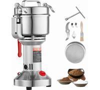 VEVOR moulin à céréales électrique, moulin à épices à grande vitesse 550 g 2000 W, broyeur en acier inoxydable, pour grains secs épices céréales café maïs poivre, argent 195 x 160 x 365 mm