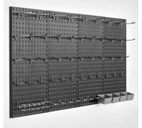 VEVOR Panneau Perforé Mural 609,6x304,8 mm Organiseur Garage en Métal Robuste avec 4 Panneaux Perforés, Accessoires, Kit Rangement d'Outils pour Salle d'Artisanat, Maison, Entrepôt, Magasin, Noir