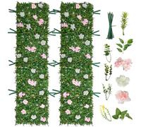 VEVOR Mur Végétal Artificiel 248,3x61 cm Haie Artificielle Lot de 2 Panneaux de Feuillage Artificiel avec Fleurs Brise Vue de Balcon pour Décoration, Mariage, Intérieur et Extérieur, Clôture de Jardin