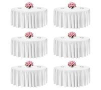VEVOR Nappe ronde blanche, 3352 mm, couverture de table en polyester, lot de 6, résistante aux taches et aux plis, lavable en machine, pour salle à manger, mariage, fête, banquet, événement officiel