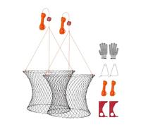 VEVOR Nasse à Écrevisses Pliable, Piège à Crabes 60 cm en Haut et 50 cm en Bas, pour Pêche aux Crustacés Crevettes Poissons Quai Étang Bateau, en Filet Nylon avec Fond en Treillis Métallique, 2PCs