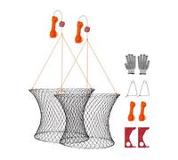 VEVOR Nasse à Écrevisses Pliable, Piège à Crabes 60 cm en Haut et 50 cm en Bas, pour Pêche aux Crustacés Crevettes Poissons Quai Étang Bateau, en Filet Nylon avec Fond en Treillis Métallique, 2PCs