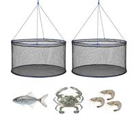 VEVOR Nasse à Écrevisses Pliable, Piège à Crabes en Filet Nylon, pour Pêche aux Crustacés Crevettes Poissons Quai Rivage Étang Bateau, Balance à Écrevisses Résistante avec Corde et Sac de Rangement