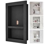 VEVOR Niche Encastrable Salle de Bain 60,96x40,64x10 cm Niche Douche Murale Double Étagère en Plastique XPS Coins Carrés Protection Scellée Moderne pour Stockage de Savon Douche Salle de Bains, Noir