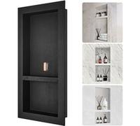 VEVOR Niche Encastrable Salle de Bain 81,28x40,64x10 cm Niche Douche Murale Double Étagère en Plastique XPS Coins Carrés Protection Scellée Moderne pour Stockage de Savon Douche Salle de Bains, Noir