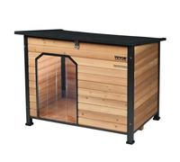 VEVOR Niche d'extérieur pour chien, niche isolée étanche d'extérieur avec sol surélevé, niche en bois anti-morsure, avec cadre extérieur en fer, toit ouvert, pour chiens de taille moyenne à grande