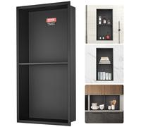 VEVOR Niche Encastrable Salle de Bain 33,02x63,5 cm Niche Douche Murale Double Étagère Acier Inoxydable 304 Scellée Étanche Facile à Nettoyer Moderne pour Stockage de Savon Douche Salle de Bains, Noir