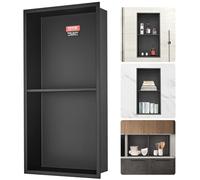 VEVOR Niche Encastrable Salle de Bain 33,02x63,5 cm Niche Douche Murale Double Étagère Acier Inoxydable 304 Scellée Étanche Facile à Nettoyer Moderne pour Stockage de Savon Douche Salle de Bains, Noir