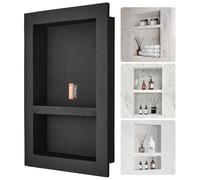 VEVOR Niche Encastrable Salle de Bain 60,96x40,64x10 cm Niche Douche Murale Double Étagère en Plastique XPS Coins Carrés Protection Scellée Moderne pour Stockage de Savon Douche Salle de Bains, Noir