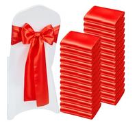 VEVOR Nœud de Chaise en Satin Luxueux Rouge Lot de 100 Pièces, Bandeau de Chaise de 17 x 275 cm, Facile à Nouer, Ceinture de Décoration Élégante pour Mariage, Cérémonie, Fête Prénatale et Banquet