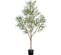 VEVOR Olivier artificiel, 1,5 m, avec pot noir, arbre artificiel avec tronc en bois naturel & feuilles & fruits verts réalistes, plante artificielle pour l'intérieur, la maison, le bureau, le salon